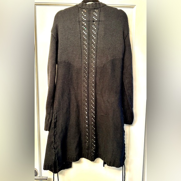 Unique One A Chunky Knit Black Long Duster Cardigan - Picture 2 of 6